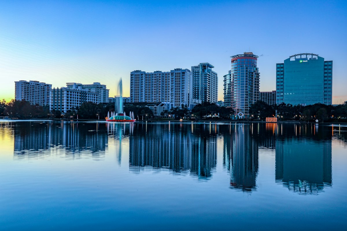 Orlando skyline across Lake Eola