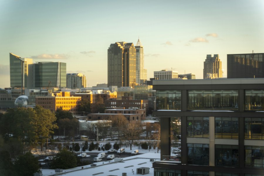 Downtown Raleigh skyline at golden hour
